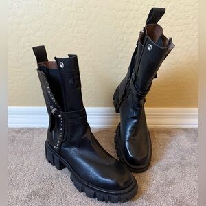 A.S. 98 Hallsey Lug Sole Studded Black Leather Women's Boots